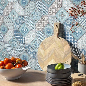 Botanic Moroccan Tile Wallpaper Blue White Paste The Wall Luxury Vinyl Erismann