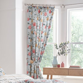 Botanical Fruit Lined Pair of Pencil Pleat Curtains