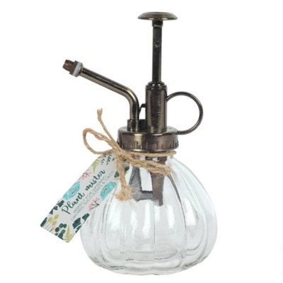 Botanical Glass and Metal Plant Mister, Vintage Style. For Indoor Plants (Dia) 9 cm