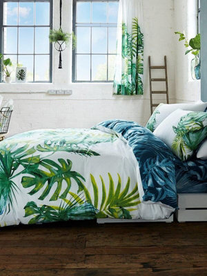Botanical Palm Leaves Double Duvet Cover and Pillowcase Set