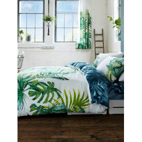 Botanical Palm Leaves Double Duvet Cover and Pillowcase Set