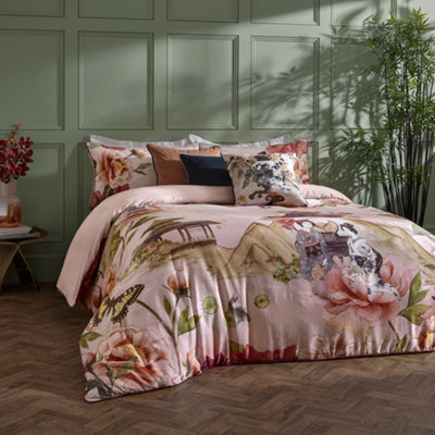 Botanical Riches Geisha 100% Cotton Duvet Cover Set, King, Blush