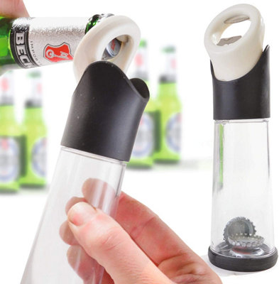 Bottle Opener with Built In Cap Collector - Home, Bar, Kitchen, Barbecue or Party Accessory - Measures H20 x 5.5cm Diameter