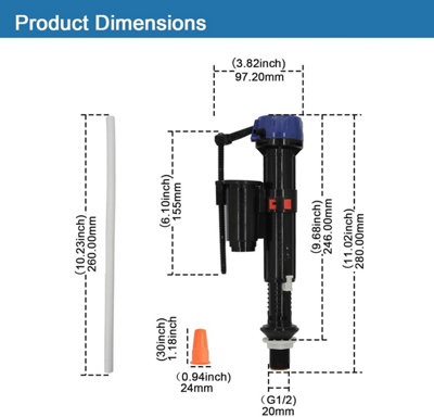Bottom Entry Toilet Fill Valve, G1/2 Universal Cistern Inlet Valve ...