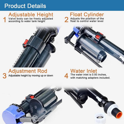 Bottom Entry Toilet Fill Valve, G1/2 Universal Cistern Inlet Valve ...