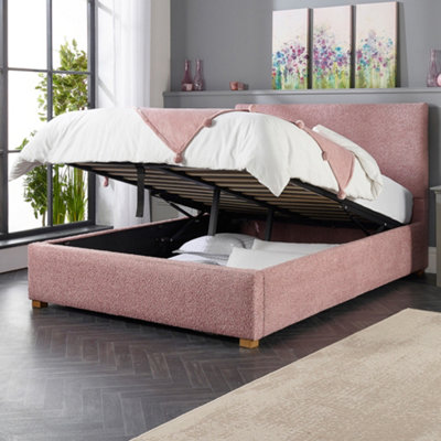 Bouclé Upholstered Garland Ottoman Bed Frame, Blush | DIY at B&Q