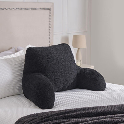 Boucle Cuddle Cushion Filled Reading Padded Lumber Back Plump Support, Black