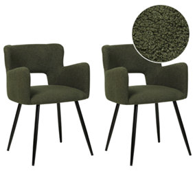 Boucle Dining Chair Set of 2 Dark Green SANILAC