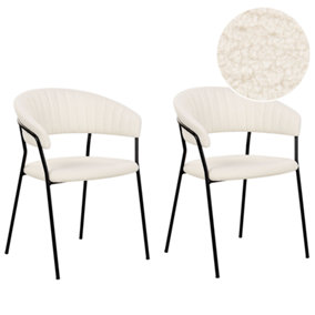 Boucle Dining Chair Set of 2 Off-White MARIPOSA