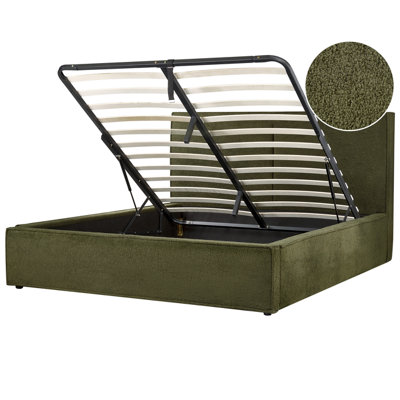 Boucle EU King Size Ottoman Bed Dark Green MOISSAC