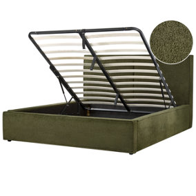 Boucle EU King Size Ottoman Bed Dark Green MOISSAC