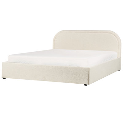 Boucle EU King Size Ottoman Bed Light Beige QUILLIEN