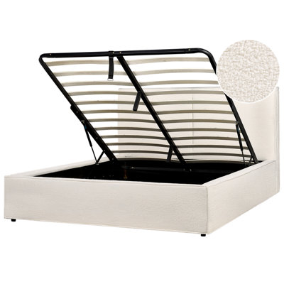 Boucle EU King Size Ottoman Bed Off-White MOISSAC