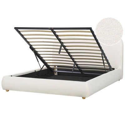 Boucle EU King Size Ottoman Bed White BLAGNAC