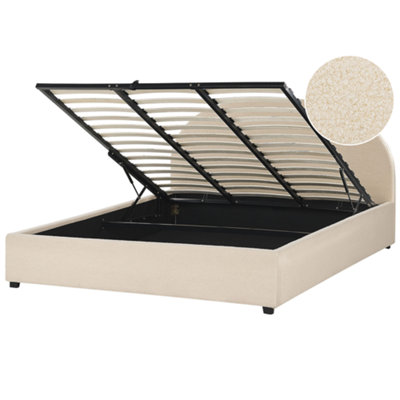 Boucle EU Super King Size Ottoman Bed Beige VAUCLUSE