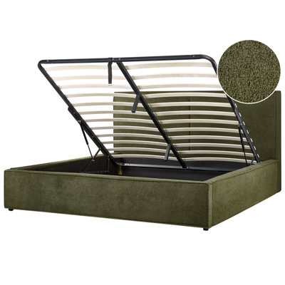 Boucle EU Super King Size Ottoman Bed Dark Green MOISSAC