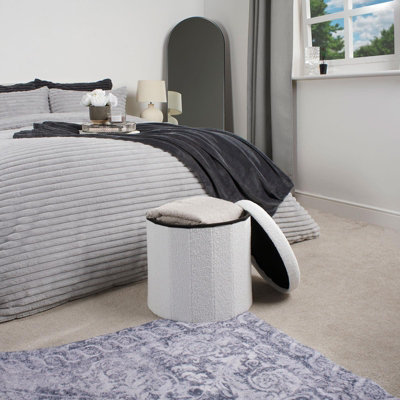 Boucle Folding Ottoman Storage Box Footstool Space Saving Seat