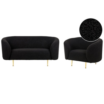 Boucle Living Room Set Black LOEN