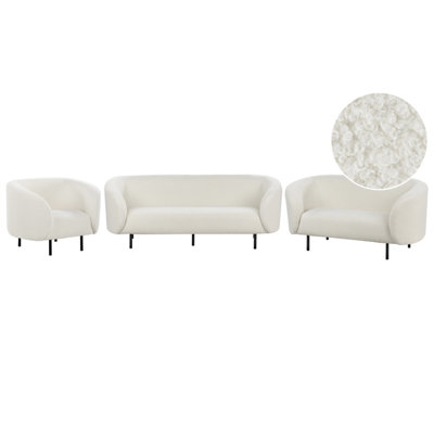 Boucle Living Room Set White and Black LOEN