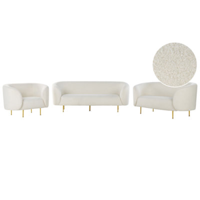 Boucle Living Room Set White LOEN