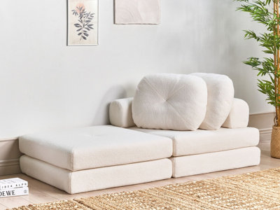 Boucle Single Sofa Bed White OLDEN
