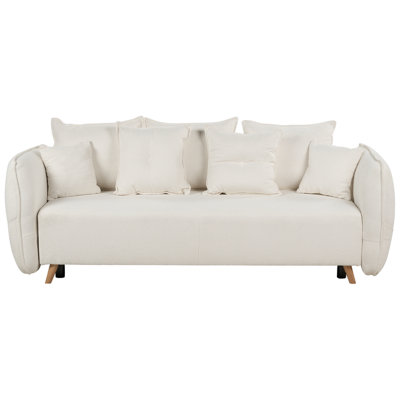 Boucle Sofa Bed with Storage Cream White VALLANES