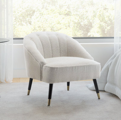 Boucle Teddy Fabric White Kensington Accent Chair