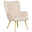 Boucle Wingback Chair with Footstool Beige VEJLE II