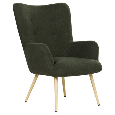Boucle Wingback Chair with Footstool Dark Green VEJLE II
