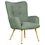 Boucle Wingback Chair with Footstool Light Green VEJLE II