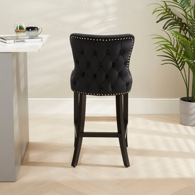 Boudoir Black Velvet Button Back Kitchen Counter Bar Stool Wing Back ...