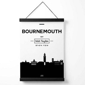 Bournemouth Black and White City Skyline Medium Poster with Black Hanger