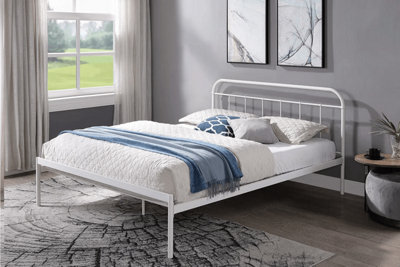 Bourton Modern White Metal King Size Bed Frame 5ft