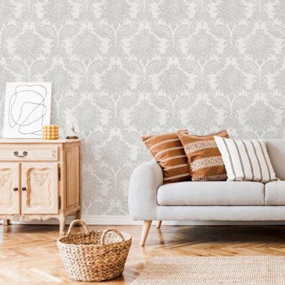 Boutique Archive Taupe Damask Wallpaper DIY at B&Q