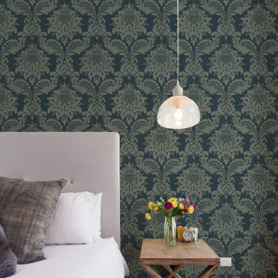 Boutique Archive Teal & Gold Damask Wallpaper