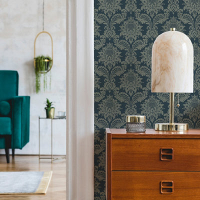 Boutique Archive Teal & Gold Damask Wallpaper