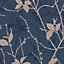 Boutique Belle Navy/Copper Leaves Wallpaper