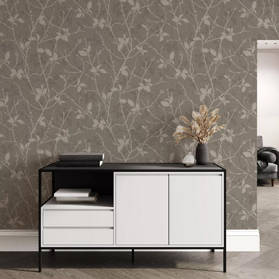 Boutique Belle Taupe/Gold Leaves Wallpaper