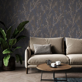 Boutique Breeze Sprig Floral Blue Wallpaper
