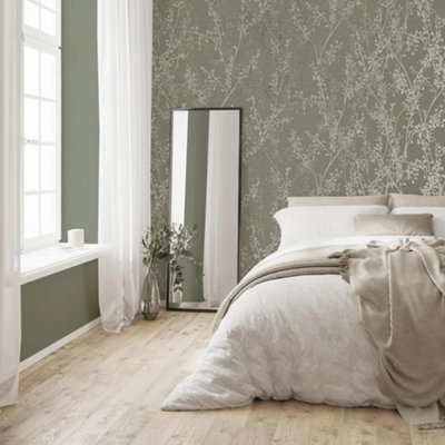 Boutique Breeze Sprig Floral Green Wallpaper