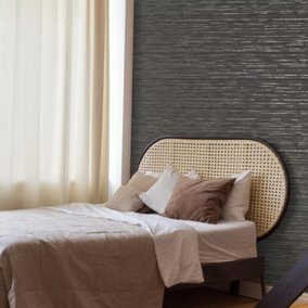 Boutique Chunky Weave Charcoal Textured Wallpaper