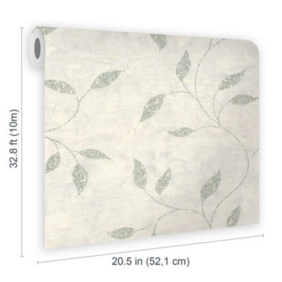 Boutique Ornamental Leaf Sage Textured Floral Wallpaper