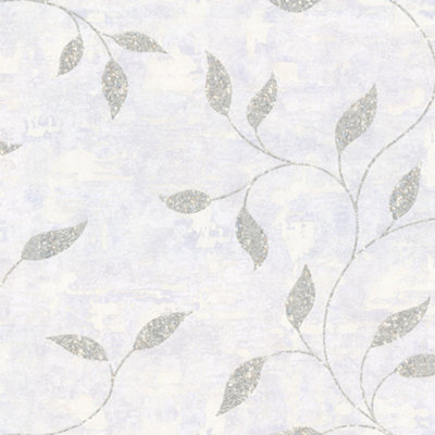 Boutique Ornamental Leaf Silver Textured Floral Wallpaper