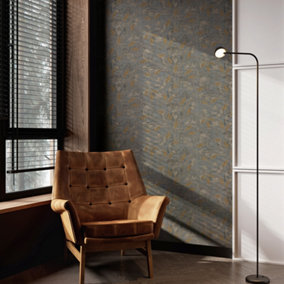 Boutique Ornamental Leaf Steel / Gold Textured Plain Wallpaper