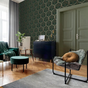 Boutique Refine Geometric Green & Gold Wallpaper