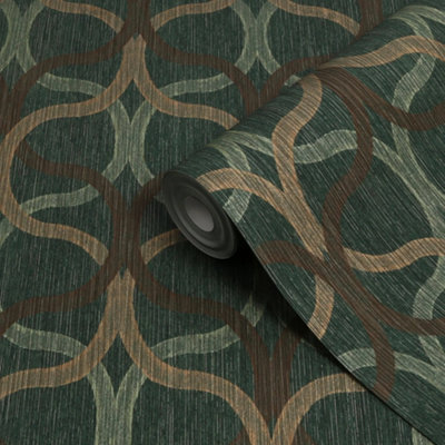 Boutique Refine Geometric Green & Gold Wallpaper