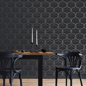 Boutique Refine Geometric Navy & Gold Wallpaper