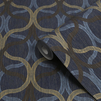 Boutique Refine Geometric Navy & Gold Wallpaper