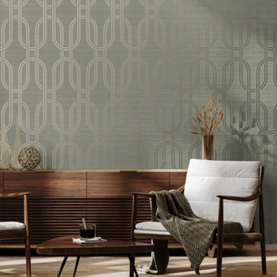 Boutique Sage Indulgent Geometric Wallpaper