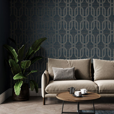 Boutique Sapphire Indulgent Geometric Wallpaper